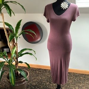 Bodycon dress, v-neck, cap sleeves, purple, double layer, size small